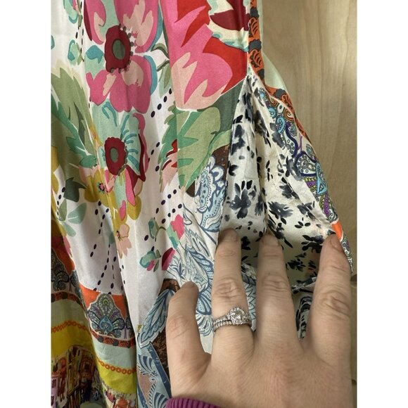 Johnny Was 100% Silk Floral Patch Lagenlook Hippie Boho Maxi Dress Size Large - Picture 8 of 16
